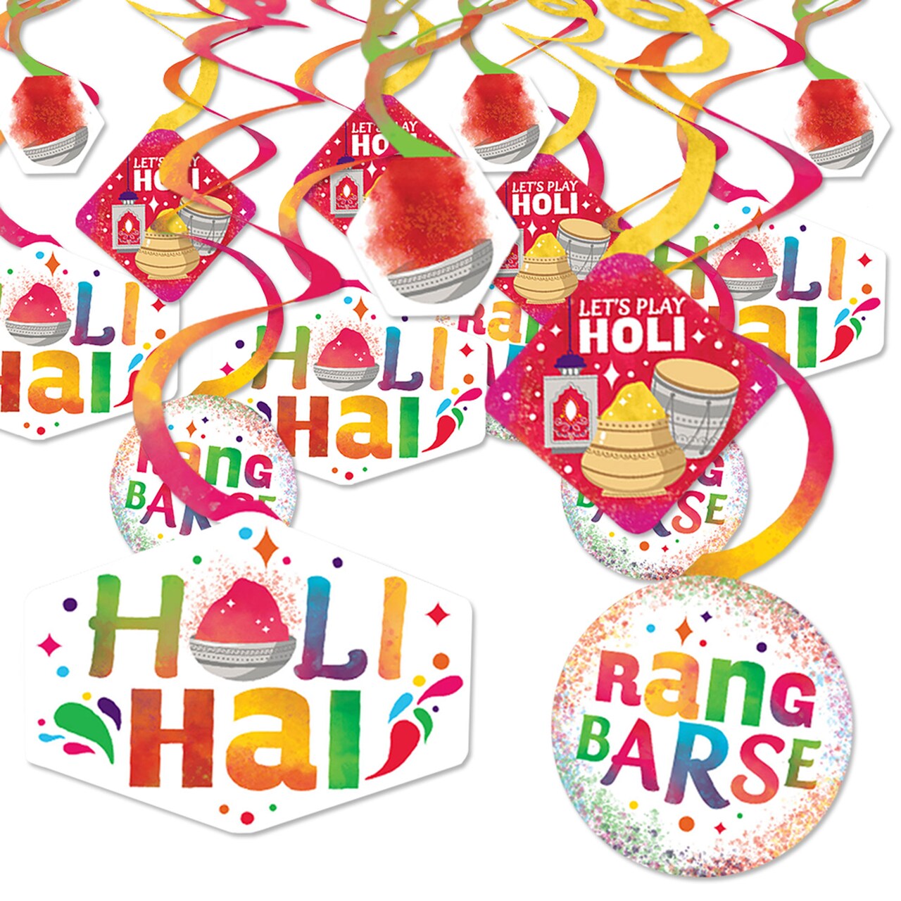 Big Dot of Happiness Holi Hai - Festival of Colors Party Hanging Decor - Party Decoration Swirls - Set of 40